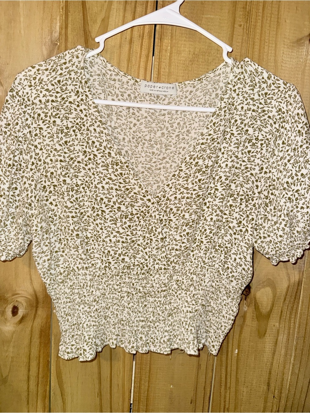 Paper Crane Cream V-Neck Floral Smocked Crop Top